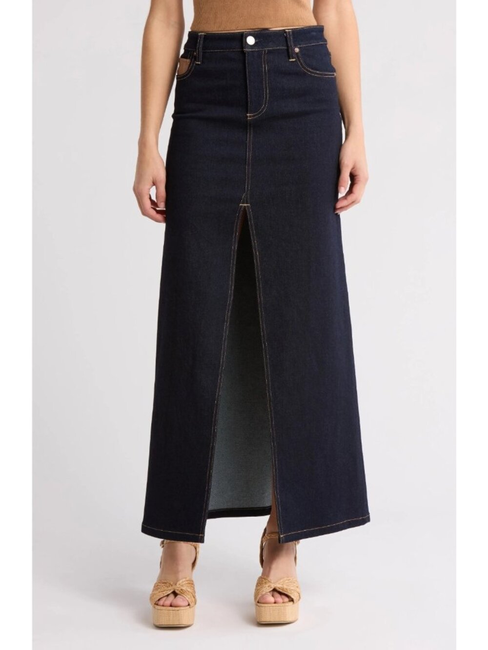 Alice + Olivia Jeans Rye Women's High Waist Denim Maxi Skirt Dark Rinse Size 25